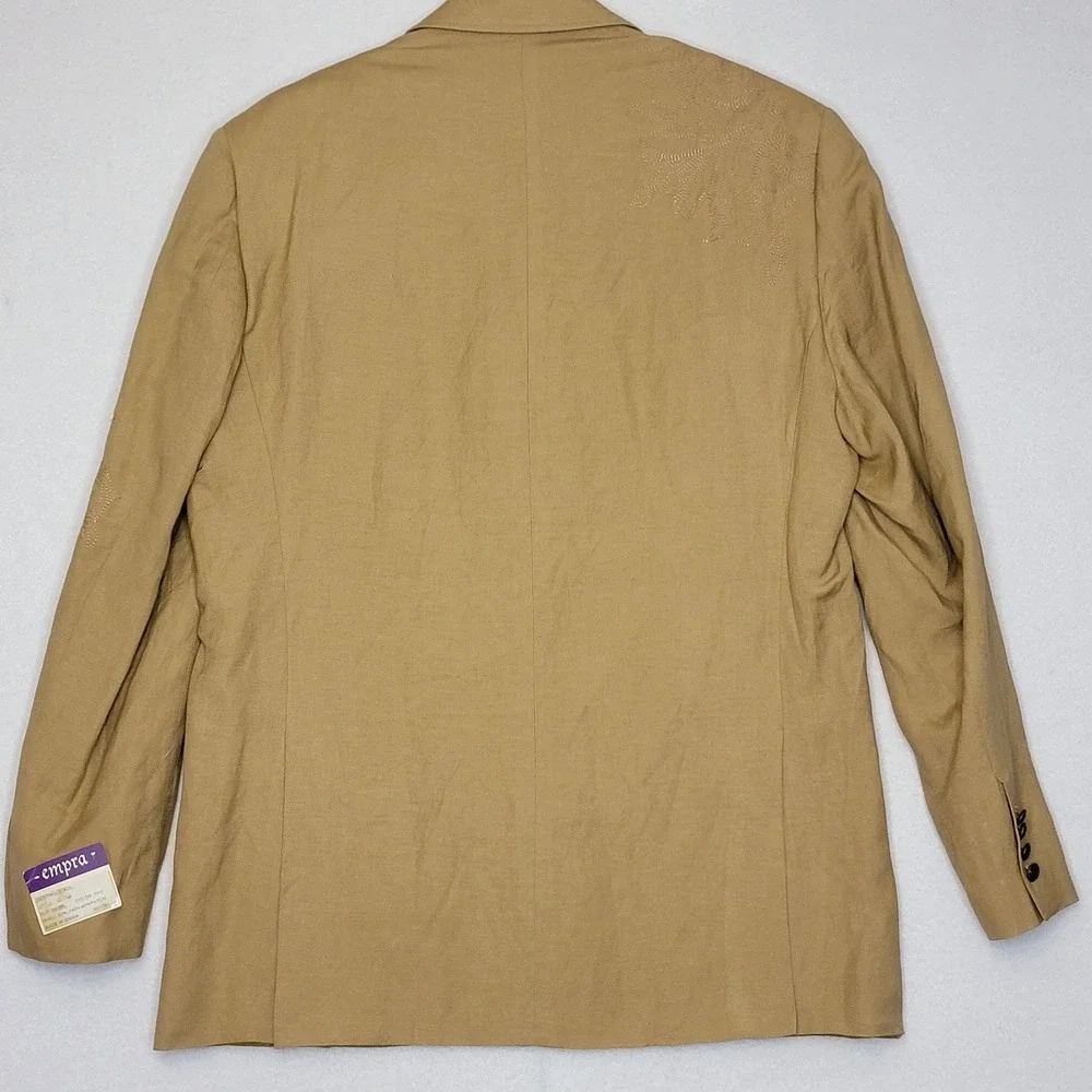 Empra Mens Tan‎ Linen Blend Embroidered Blazer Sport Coat 42L Paisley Lining